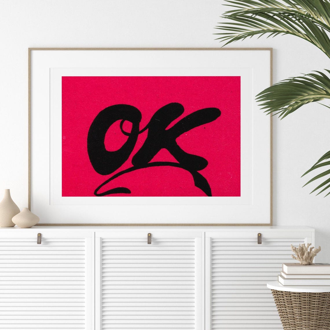 Giant OK Black Script Lettering Red Minimalist Vintage Art Poster - Image 2