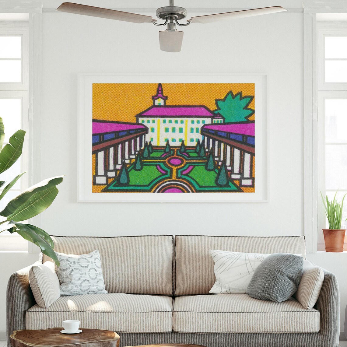 Purple Roofs Grand Manor Garden Vintage Czech Matchbox Art Poster - Image 3