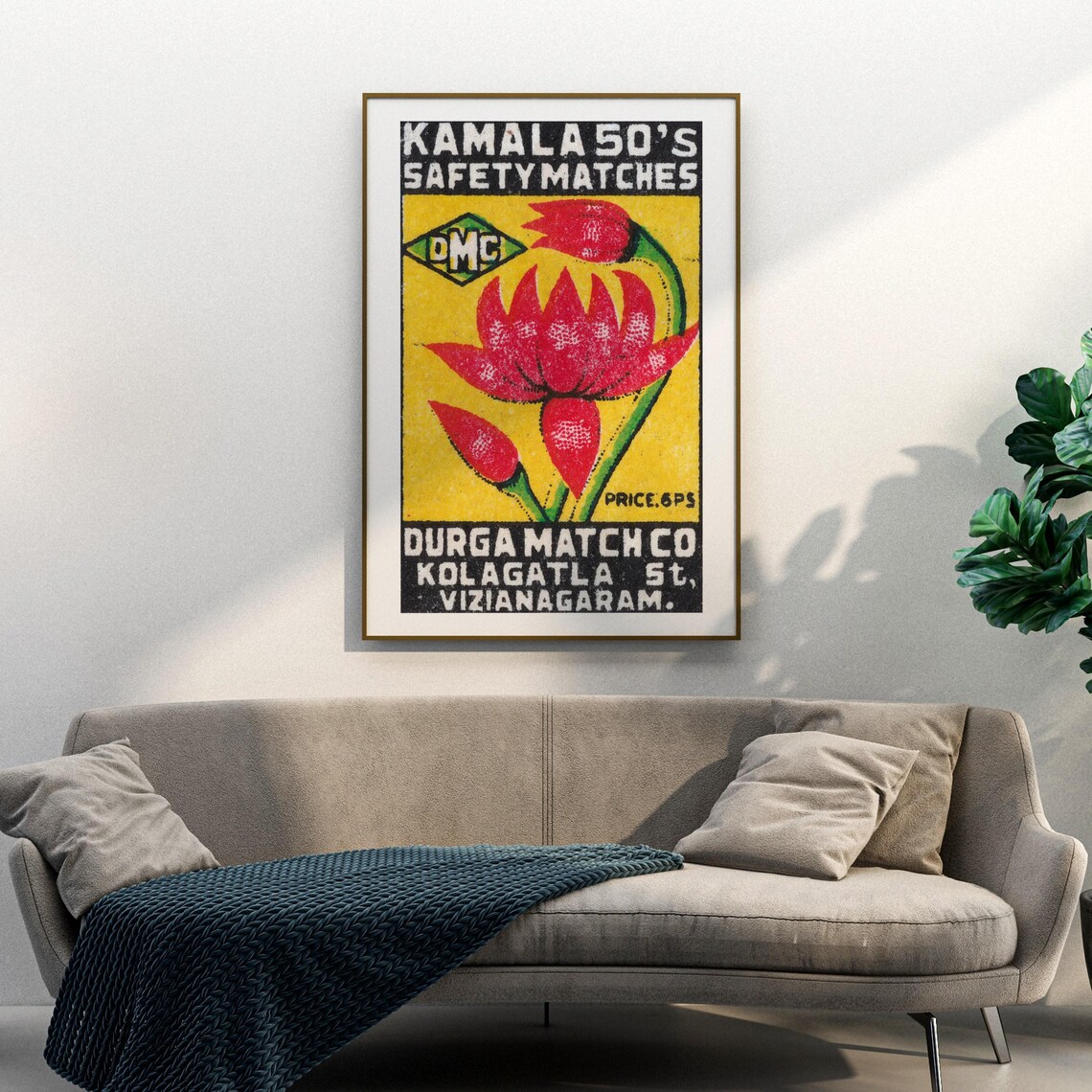 Kamala Safety Matches Red Flower Vintage Indian Matchbox Art Poster - Image 3