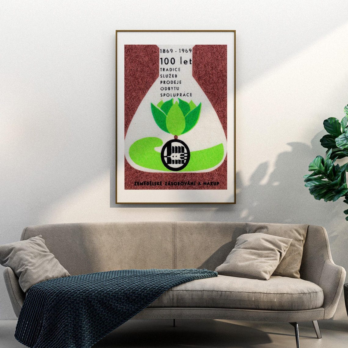 Czech 100 Years Agricultural Cooperative 1969 Flask Emblem Poster - Image 3
