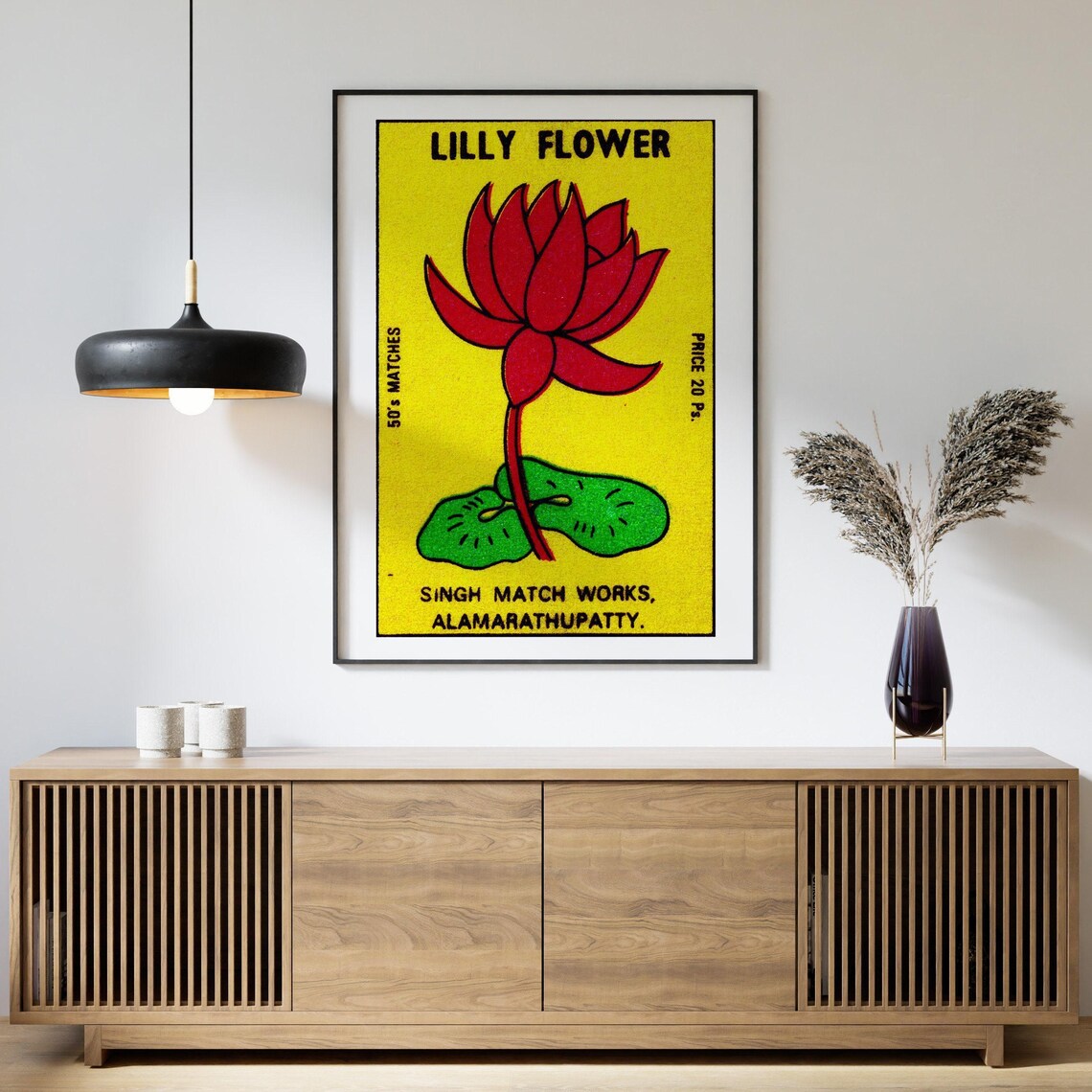 Lilly Flower Red Lotus Lily Pads Vintage India Match Label Poster - Image 4