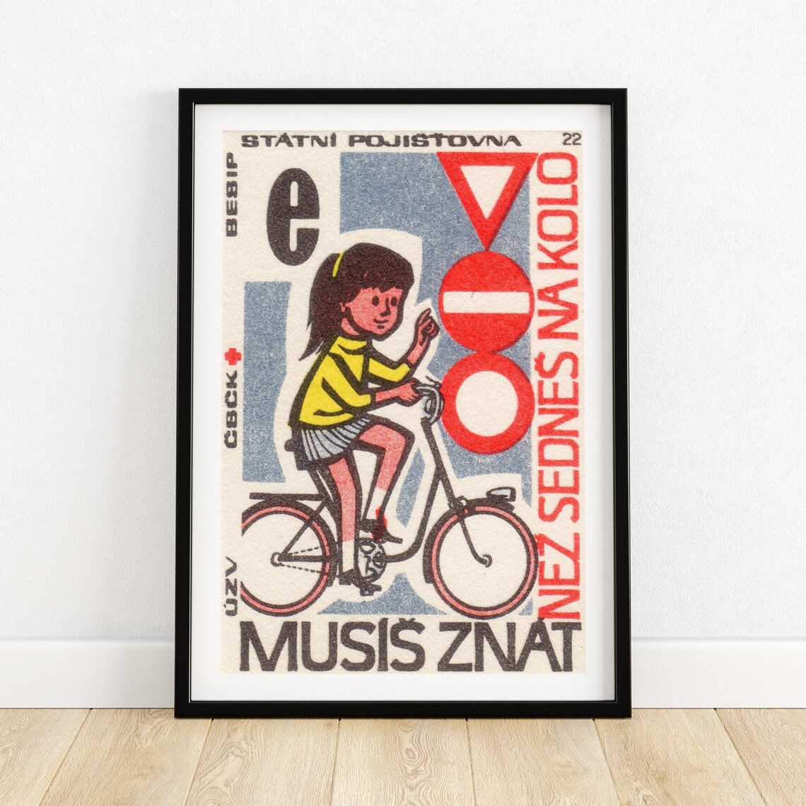 Girl Bicycle Road Signs Czech Safety Matchbox Illustration Poster