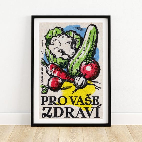 Fresh Vegetable Matchbox Print Czech Wall Art Vintage Czech Art Matchbox Wall Poster Vintage Poster Print