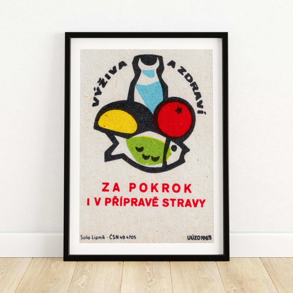 Bread Fish Vegetables and Milk Vintage Czech Poster Print