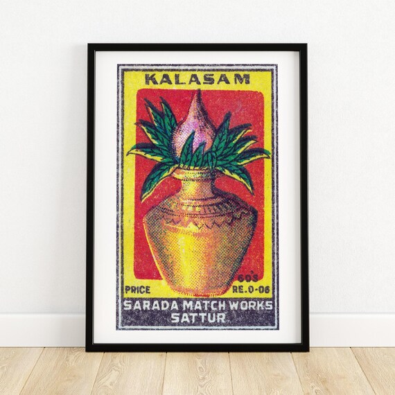 Plant In Ornate Pot Matchbox Print India Wall Art Vintage India Art Matchbox Wall Poster Vintage Poster Print