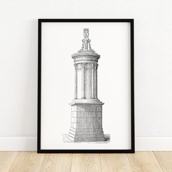 Monument To Lysicrates Athens Architectural Illustration Historical Wall Art Unique Home Decor