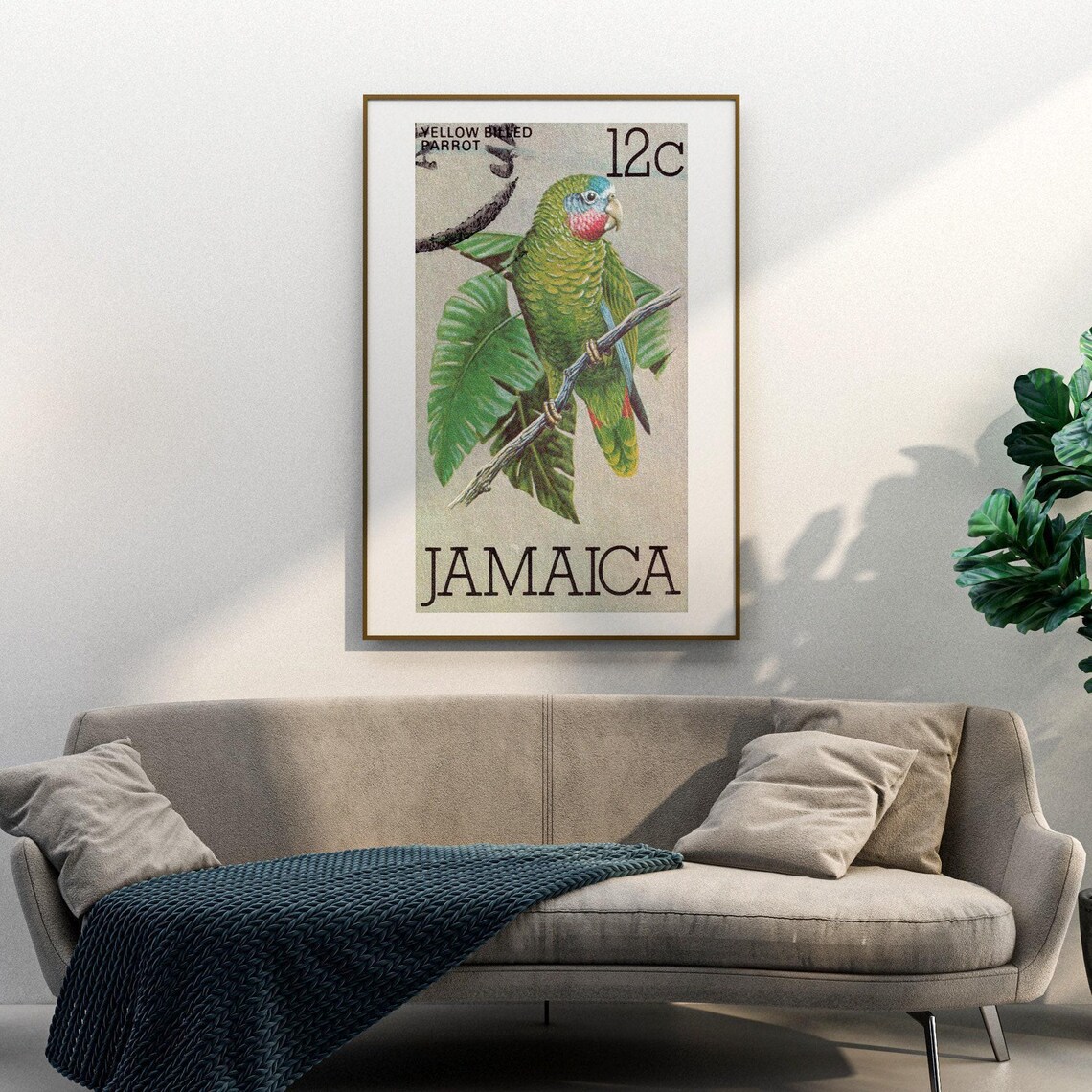 Yellow Billed Parrot Jamaica 12c Vintage Postage Stamp Bird Art Poster - Image 3