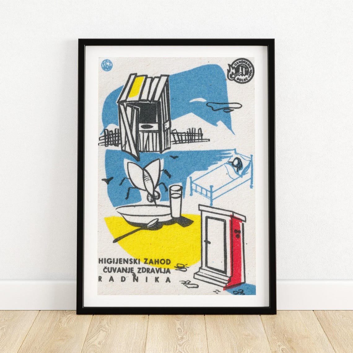 Hygienic Toilet Worker Health Fly Vintage Matchbox Label Poster