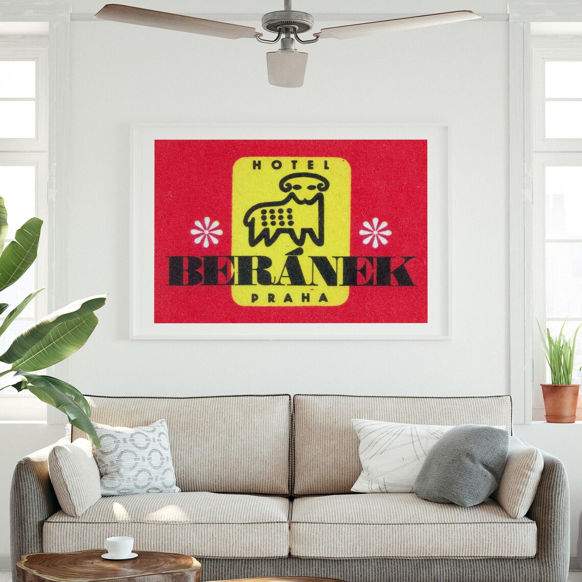 Hotel Beranek Prague Lamb Logo Bold Red Yellow Vintage Poster - Image 3