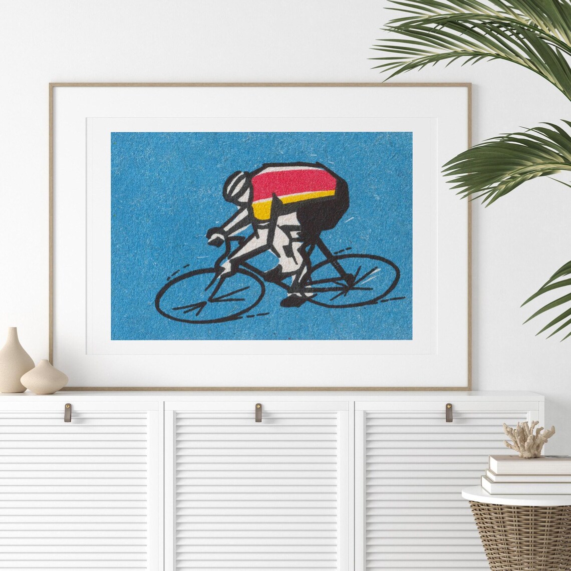 Road Cyclist in Red Jersey Blue Vintage Matchbox Art Poster Race - Image 2