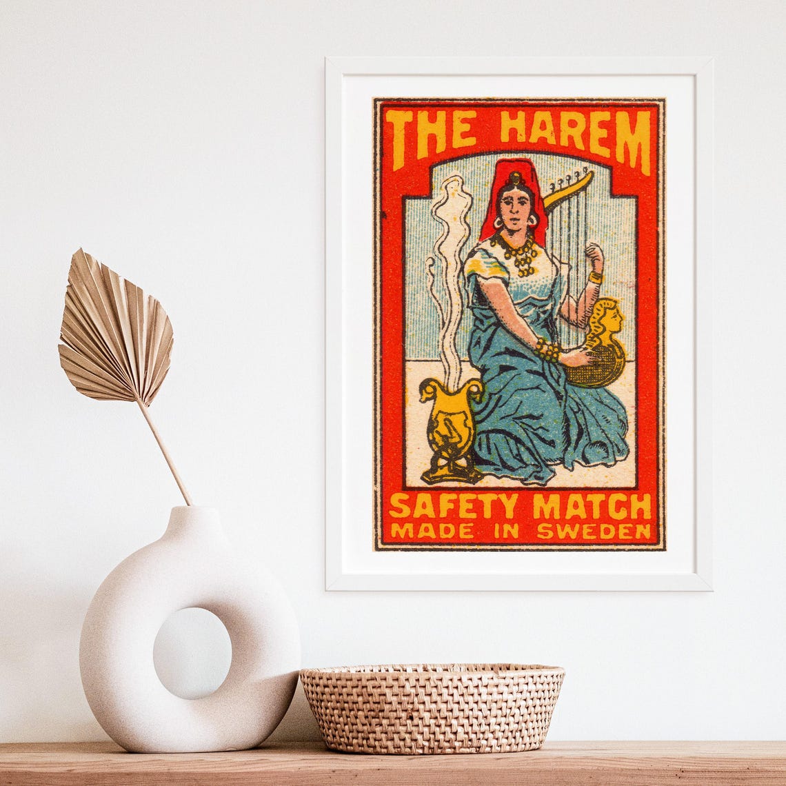 The Harem Harp Player Vintage Swedish Matchbox Label Art Poster - Image 4