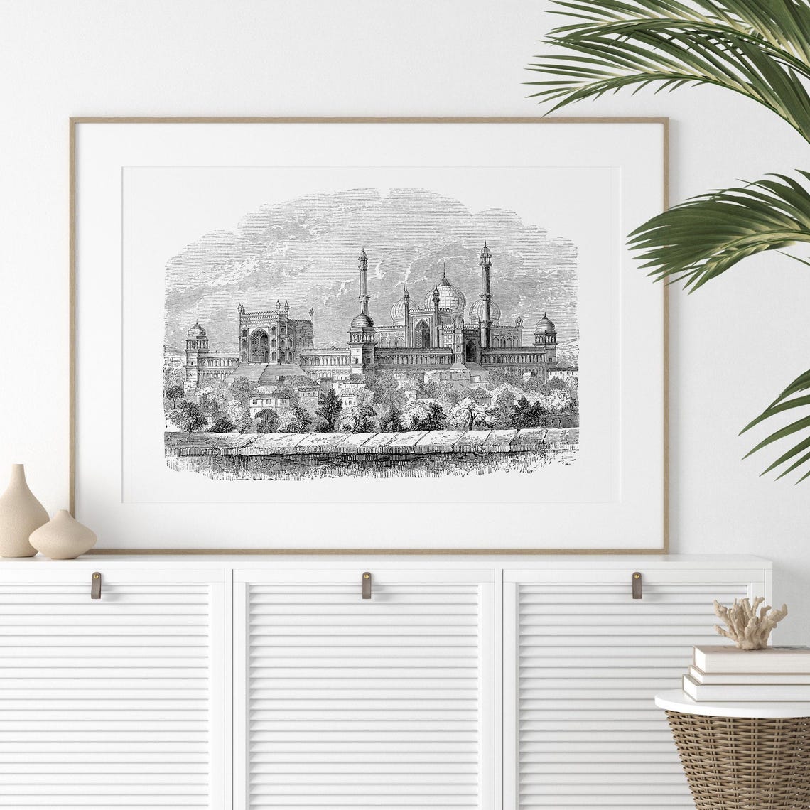 Delhi Grand Mosque Antique Engraving Style Indian Art Poster - Image 2