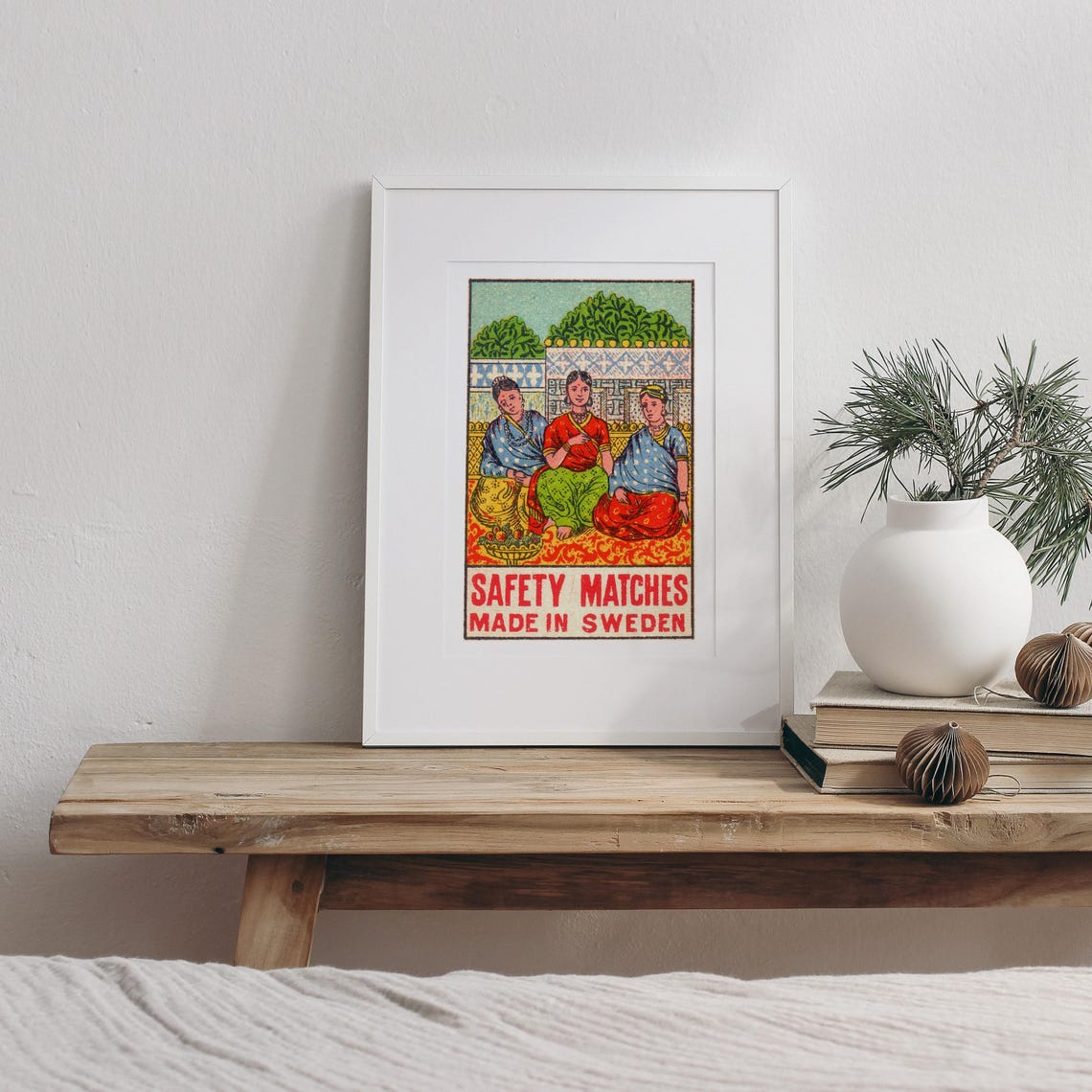 Three Indian Women Seated Vintage Swedish Matchbox Label Art Poster - Image 3