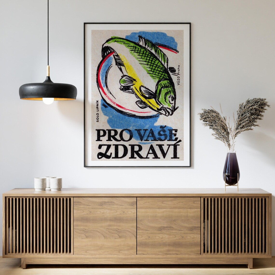 Green Fish On Plate, Vintage Czech Poster Print - Image 4
