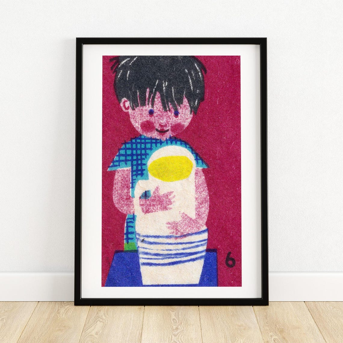 Boy With Soup Mug Cute Child Vintage Eastern Matchbox Poster