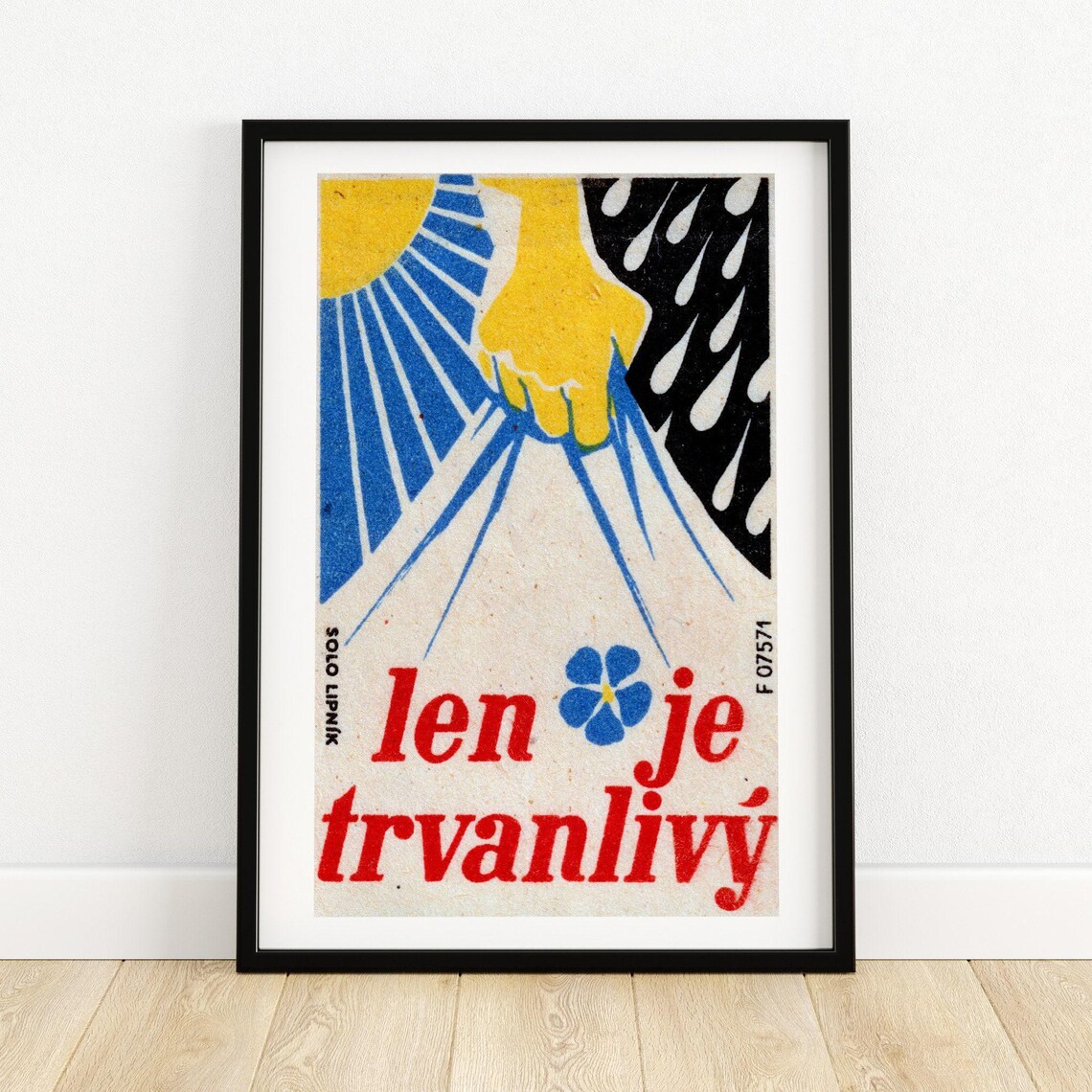 Len Je Trvanlivy Vintage Czech Hand Flower Matchbox Label Poster