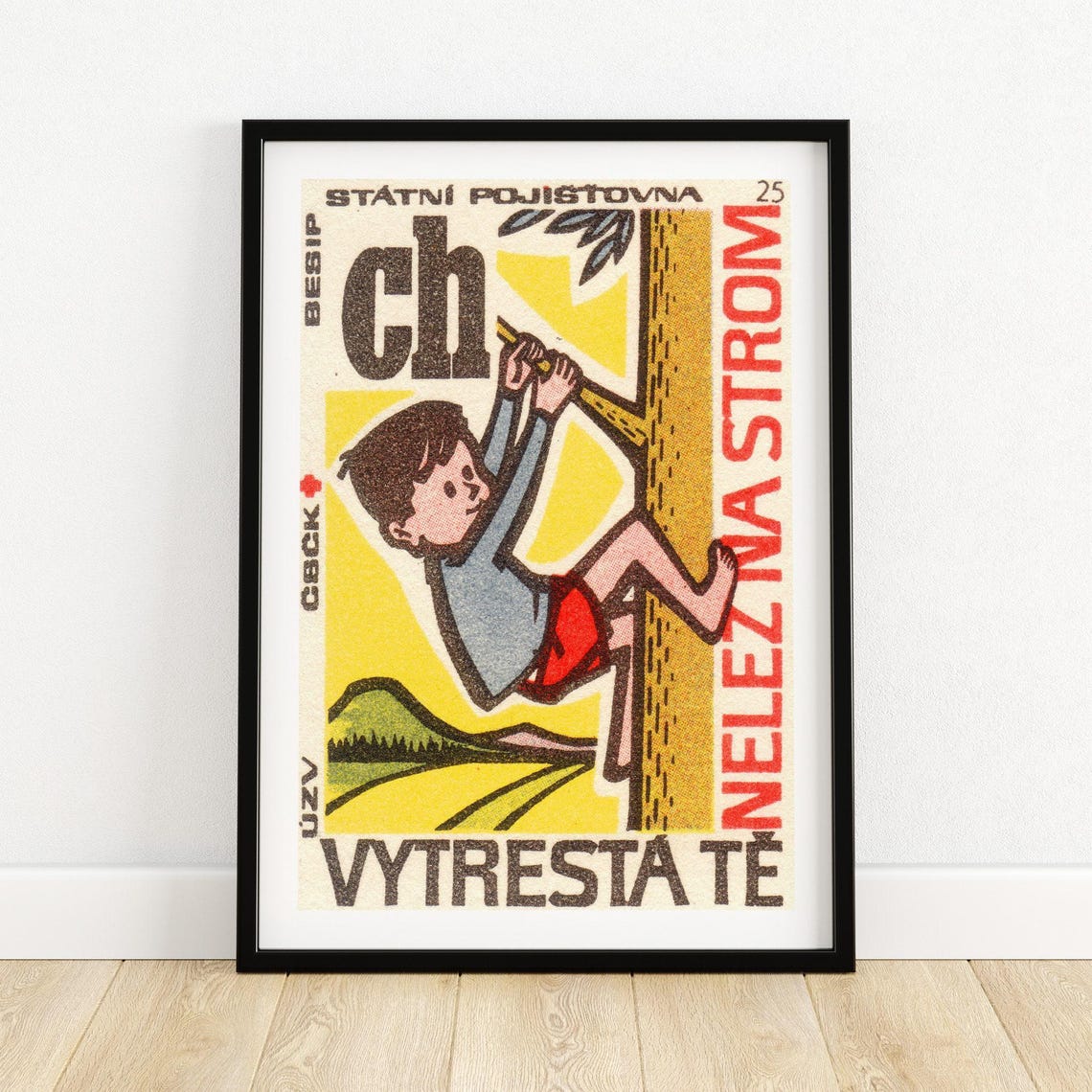 Czech Insurance Boy Climbing Tree Vintage Safety Matchbox Poster