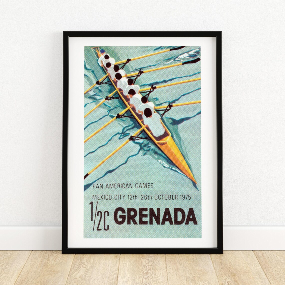 Rowing Team Vintage Grenada Postage Stamp Poster