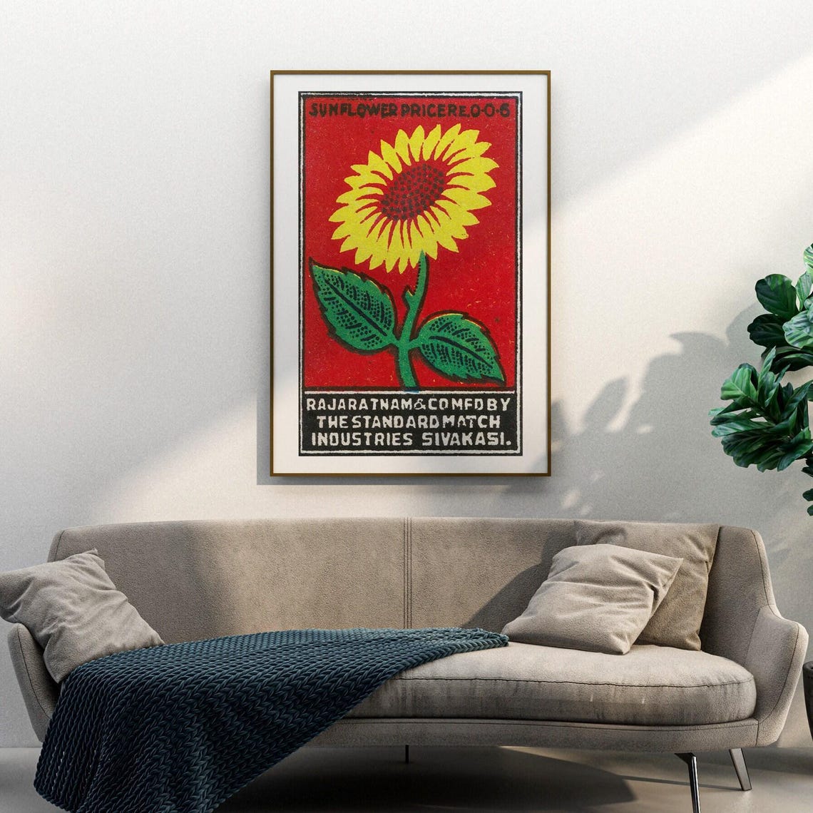 Sunflower Bloom Vintage Indian Matchbox Label Botanical Poster - Image 3