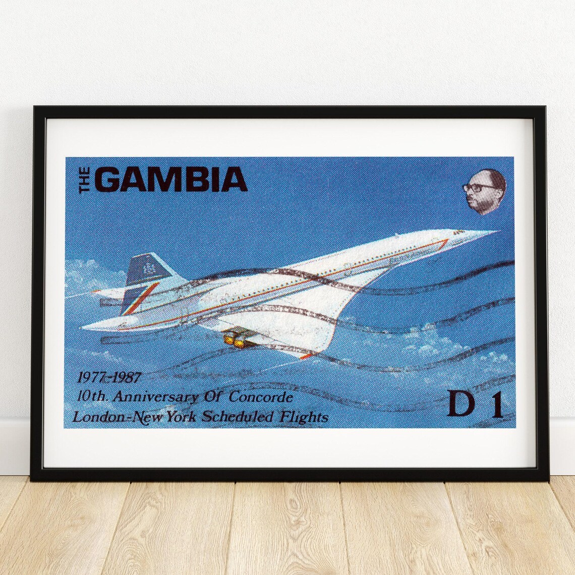 Gambia Concorde 10th Anniversary London New York Stamp Art Poster