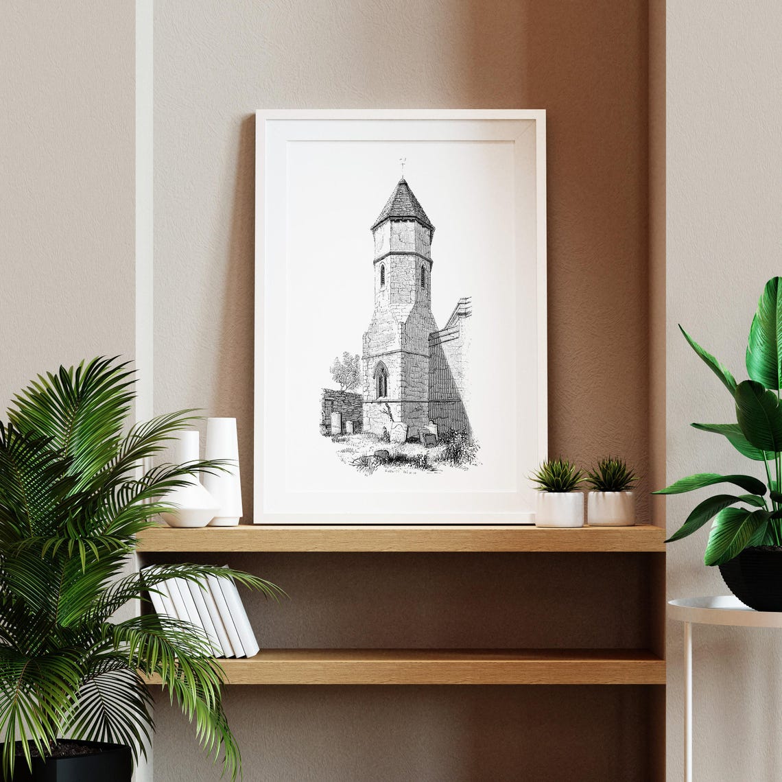 Oxfordshire Stone Church Tower Medieval Spire Engraving Poster - Image 2