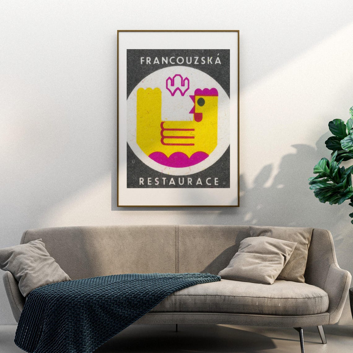 Francouzska Restaurace Yellow Chicken Vintage Czech Matchbox Poster - Image 3
