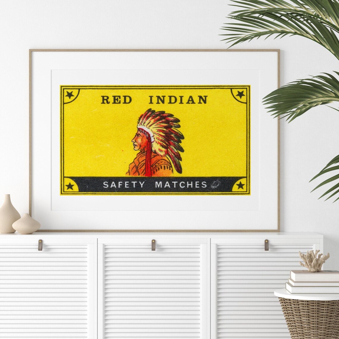 Native Chief Headdress Red Indian Safety Matches Vintage Poster - Image 2