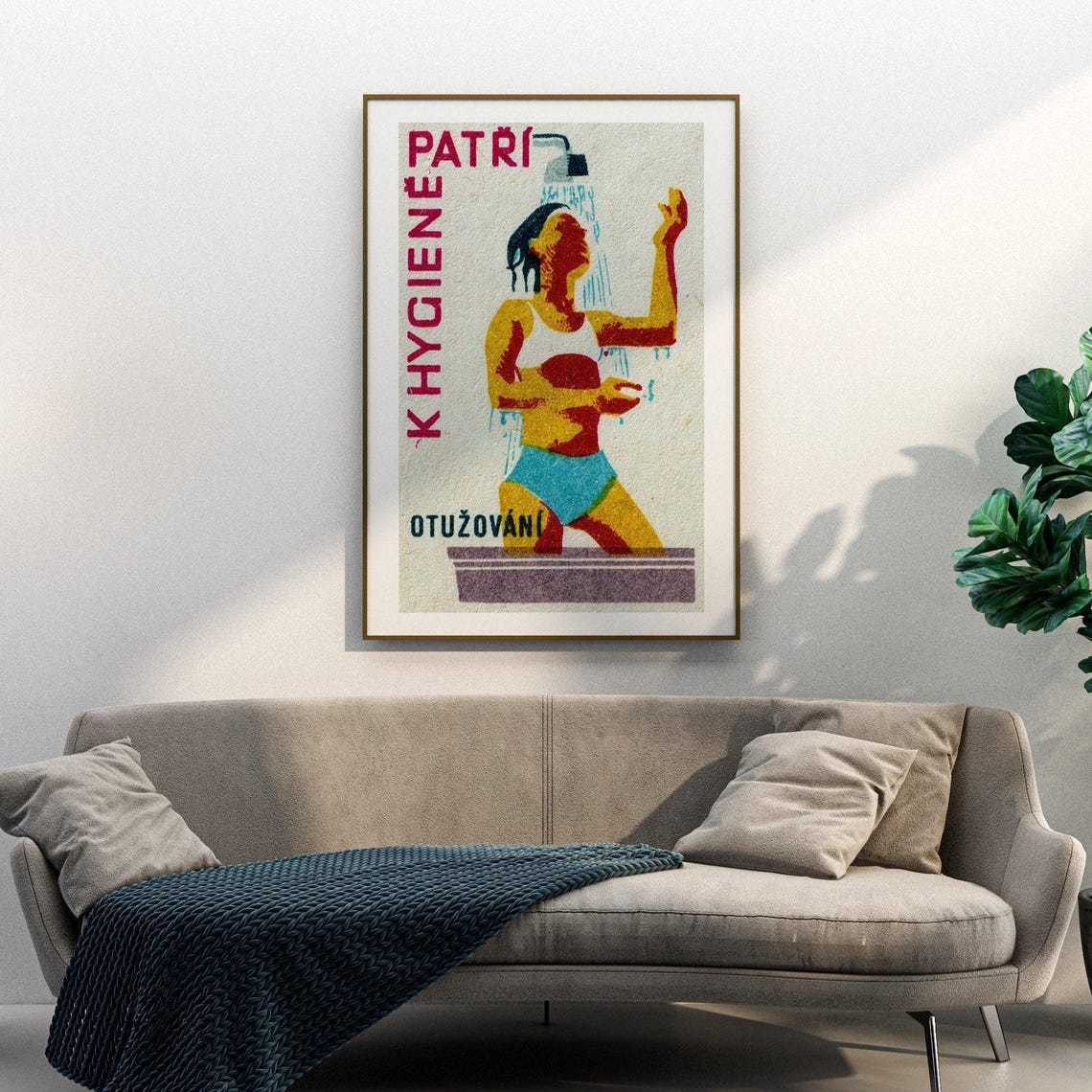 Czech Shower Hygiene Woman Retro Matchbox Illustration Poster - Image 3