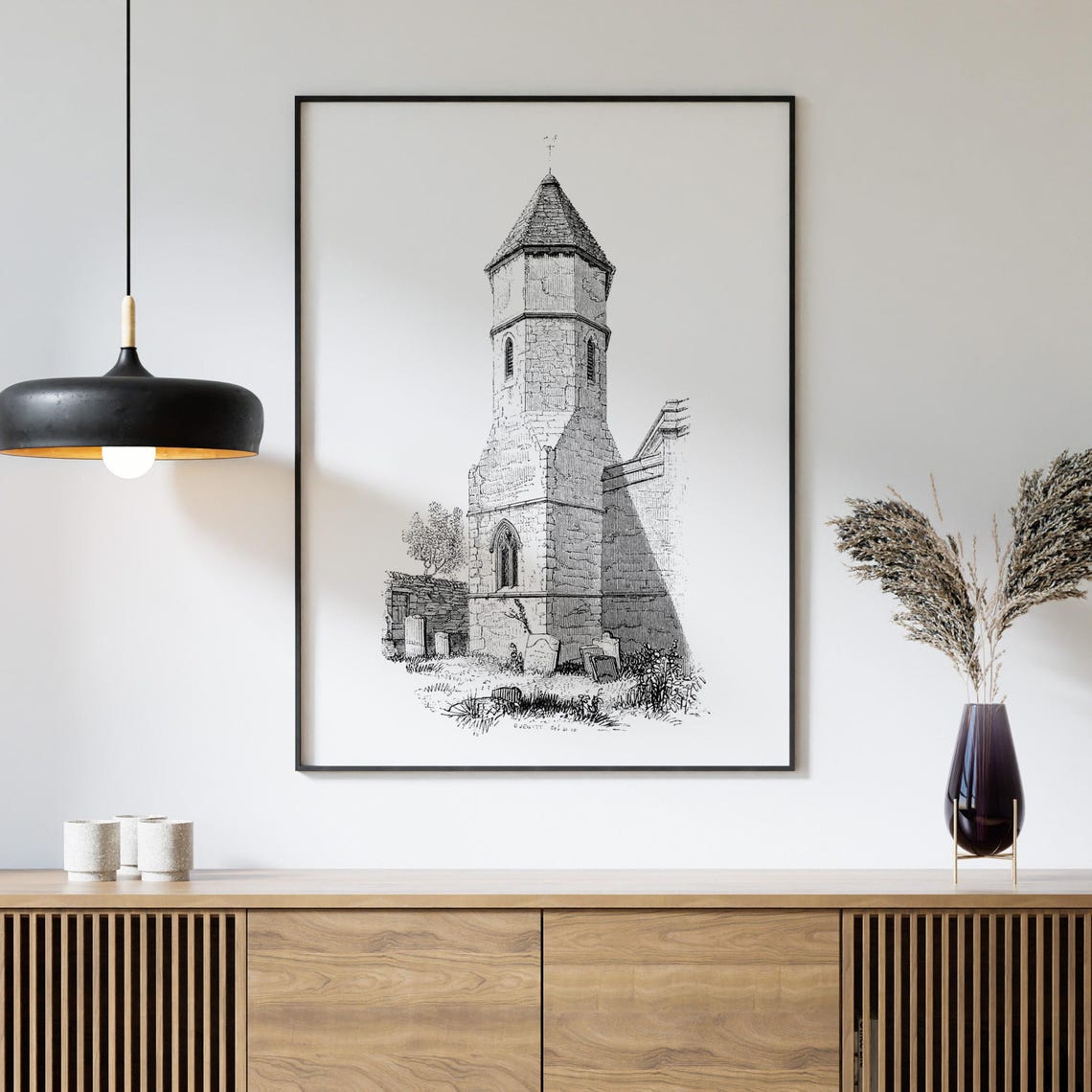 Oxfordshire Stone Church Tower Medieval Spire Engraving Poster - Image 4