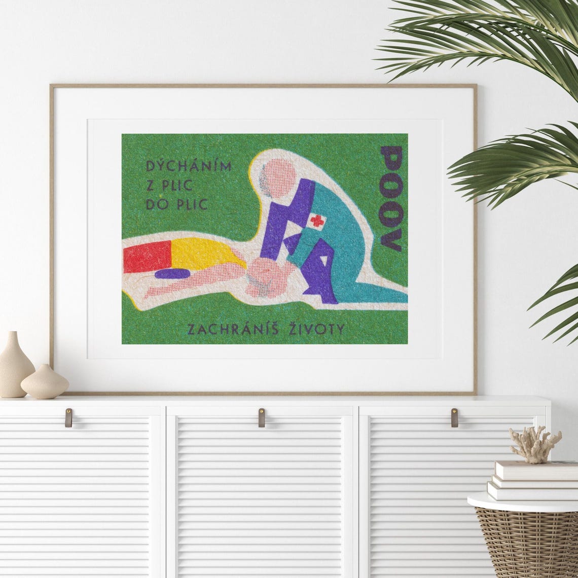 Vintage Czech First Aid Mouth To Mouth Green Resuscitation Poster - Image 2