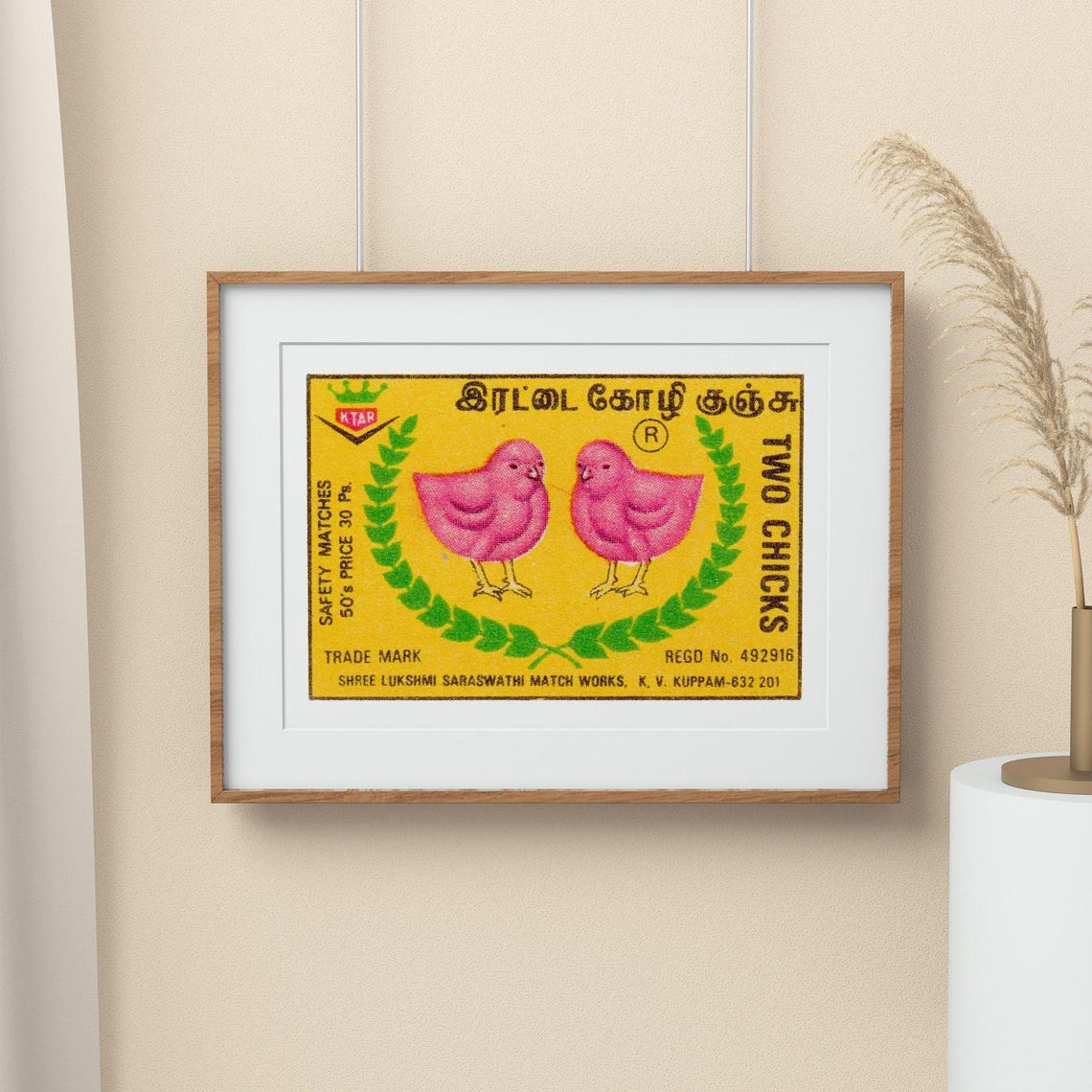 Two Chicks Vintage Indian Pink Birds Matchbox Label Art Poster - Image 2