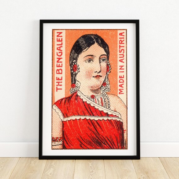 Austrian Art Deco Print The Bengalen Lady Vintage Matchbox Label Design Collectible Wall Decor Unique Gift Idea A4