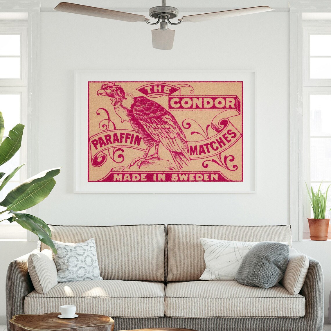 The Condor Paraffin Matches Swedish Engraved Bird Vintage Poster - Image 3