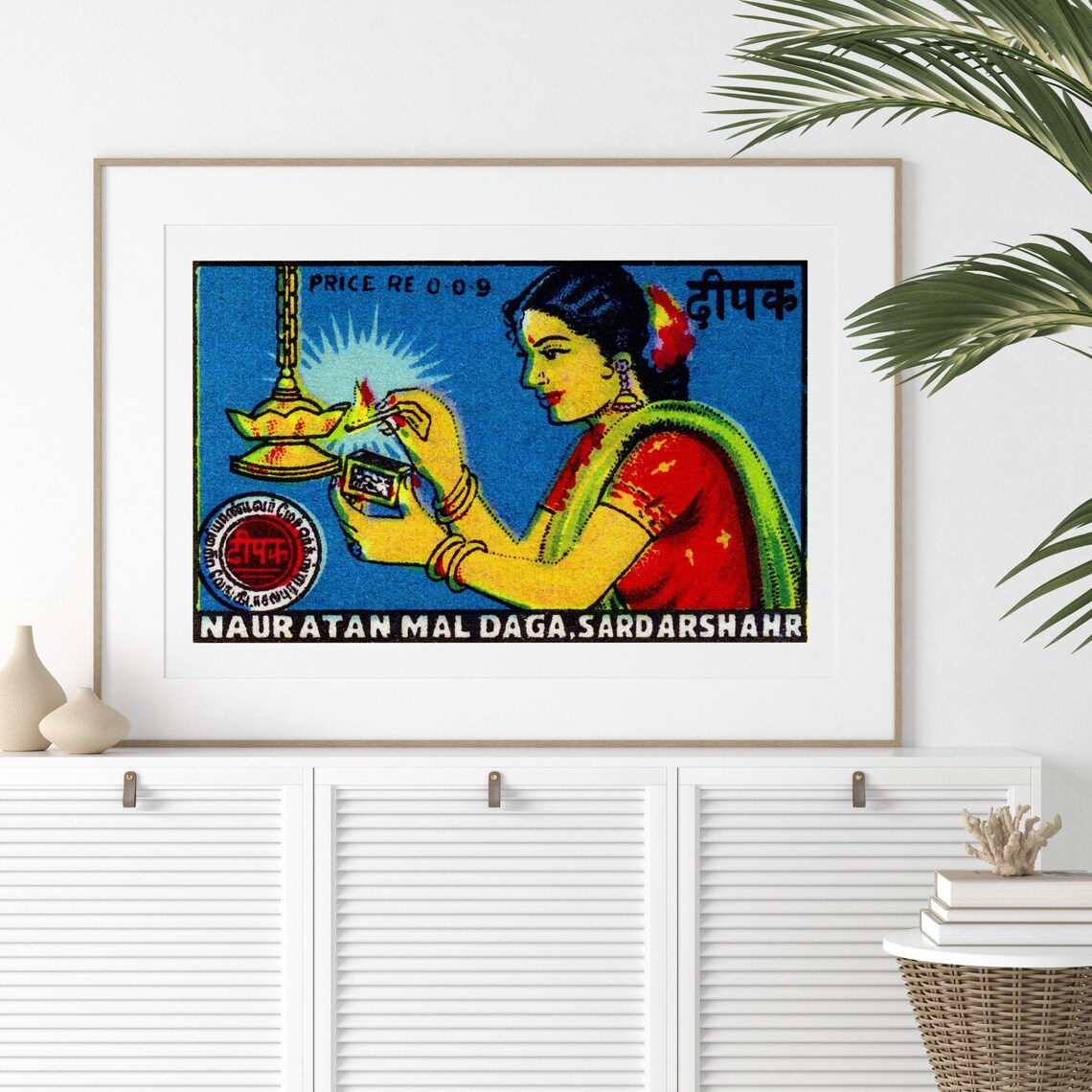 Indian Woman Lighting Diya Lamp Vintage Match Label Art Poster - Image 2