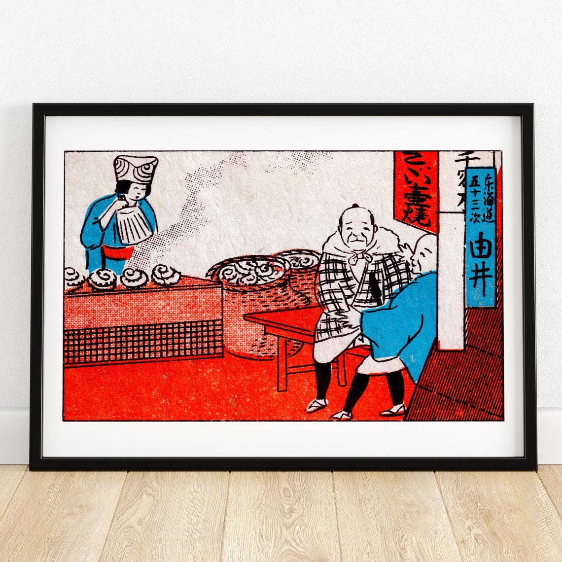 Japanese Matchbox Art Vintage Ukiyo-e Fish Market Stall Label Poster