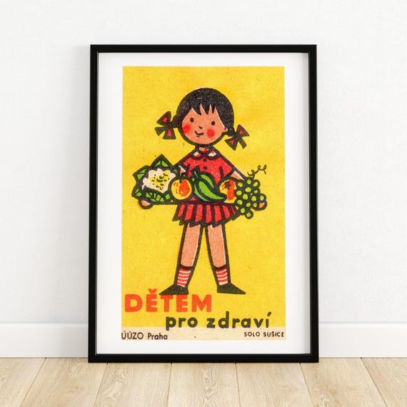 For Healthy Children Vegetables And Fruit Czech Vintage Matchbox Poster Matchbox Print Art Print Wall Decor Wall Art Travel Poster