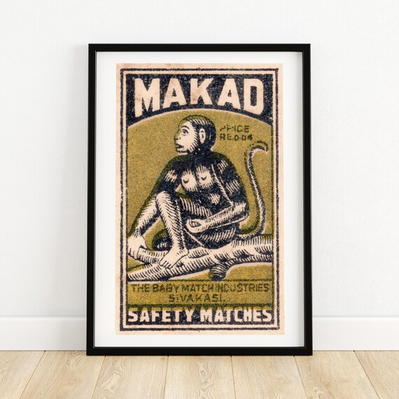 Makad Monkey Safety Matches Indian Matchbox Label Animal Poster