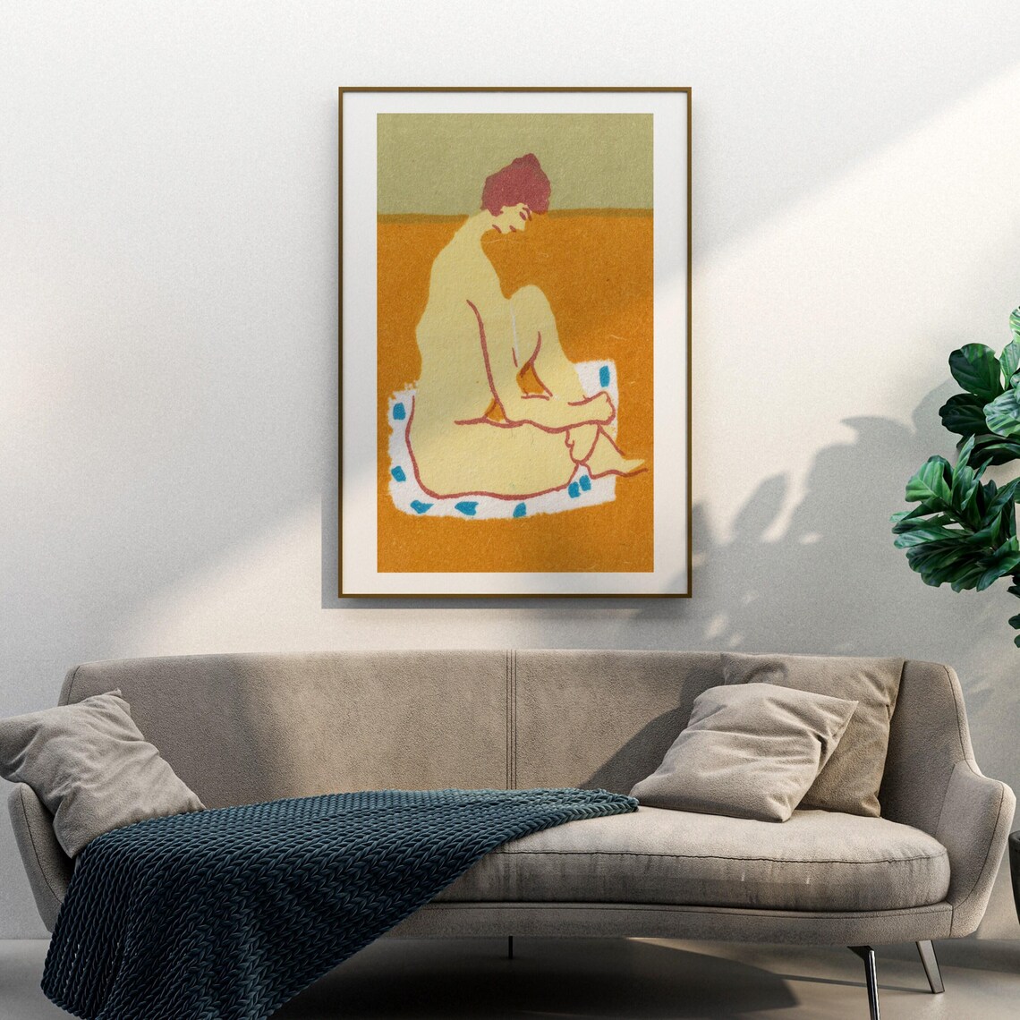 Nude Seated Woman Warm Yellow Minimalist Vintage Matchbox Label Art Poster - Image 3
