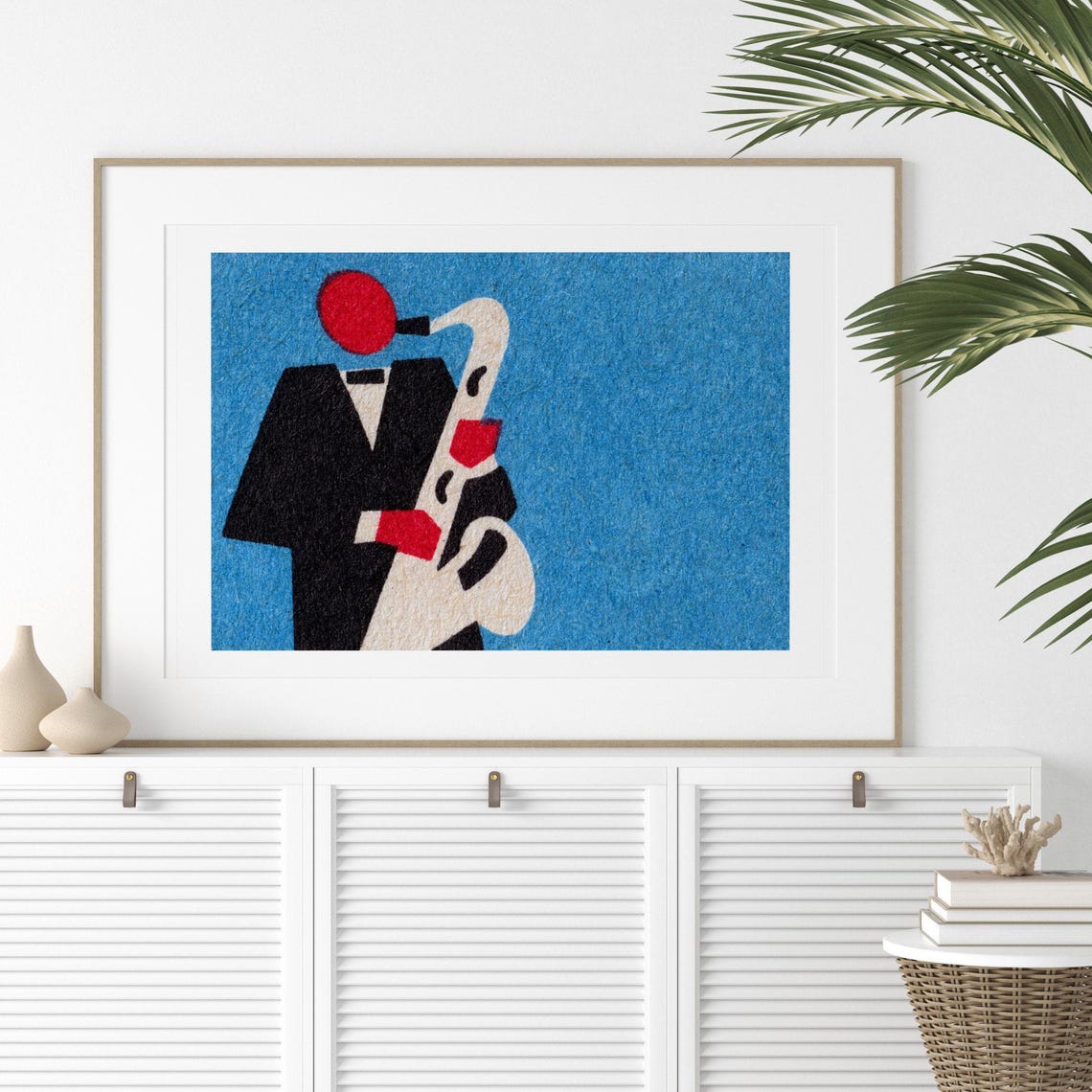 Abstract Saxophone Player Cubist Jazz Musician Blue Style Poster - Image 2