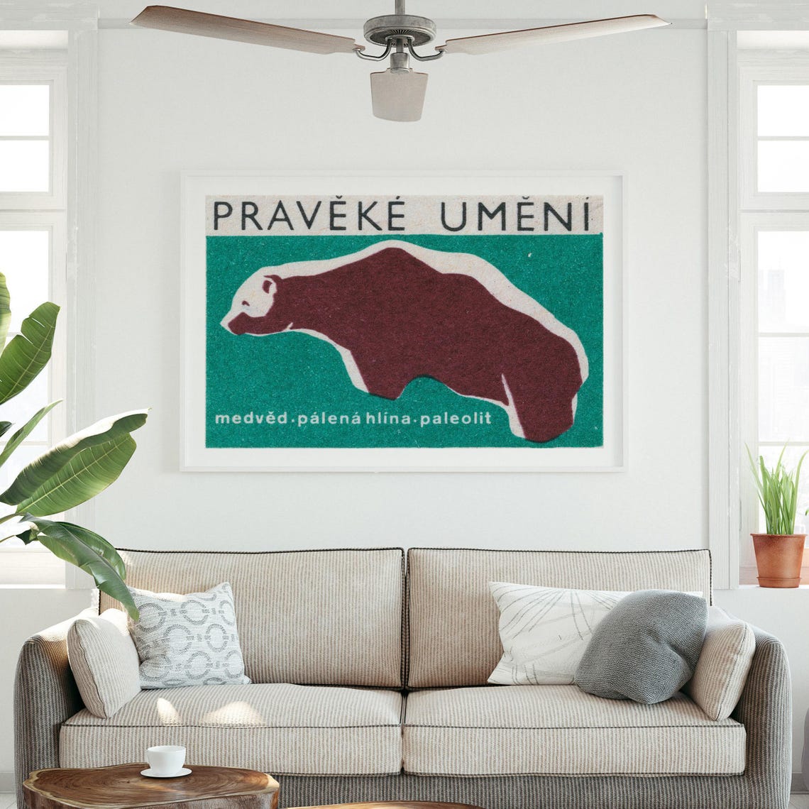 Pravěké Umění Paleolithic Bear Clay Vintage Czech Label Poster - Image 3
