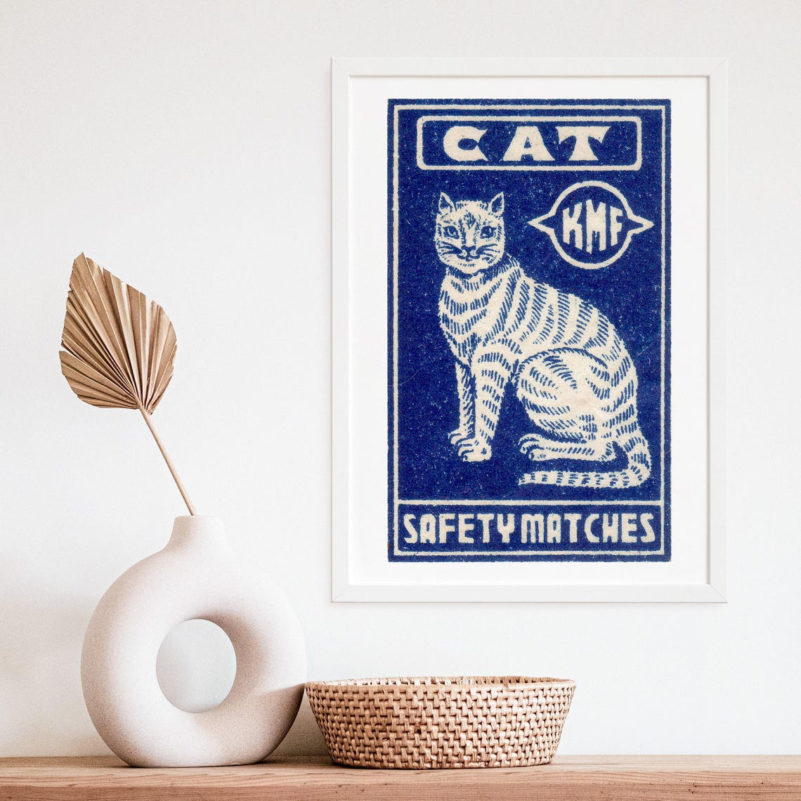 Cat KMF Vintage Safety Matches Blue Graphic Label Art Poster - Image 4