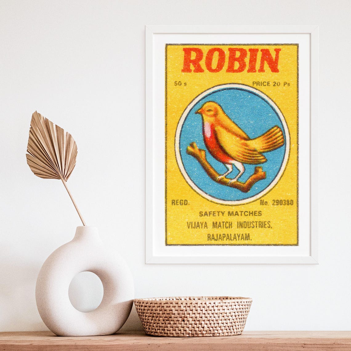 Robin Bird Vintage Indian Safety Matches Label Artwork Poster - Image 4