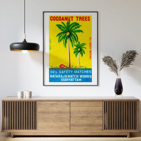 Coconut Trees Matchbox Print Aesthetic Wall Art Vintage India Art Matchbox Wall Poster Vintage Poster Print