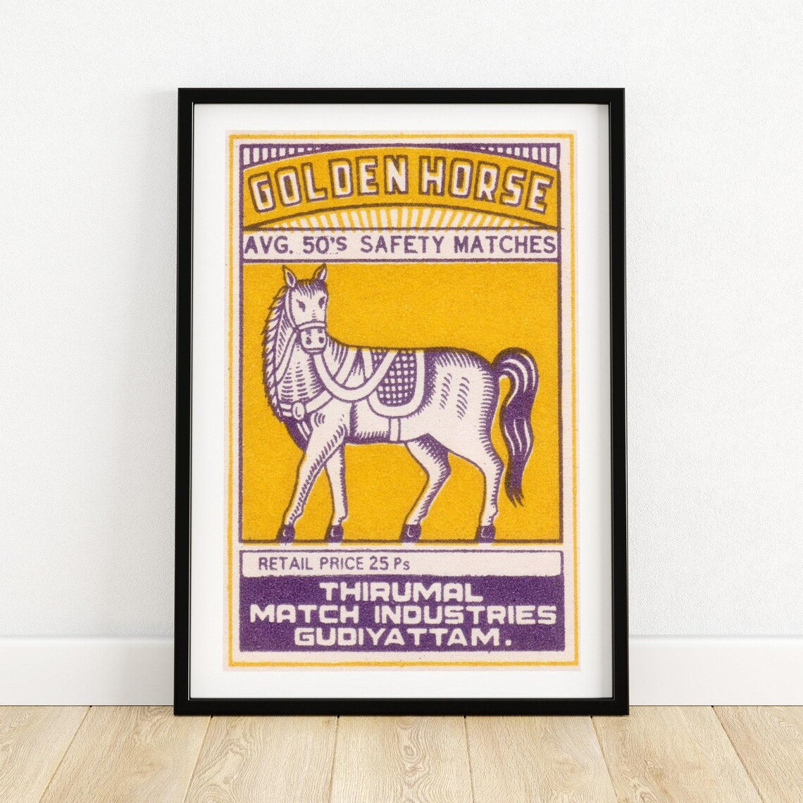 Golden Horse Vintage Indian Safety Matches Horse Label Art Poster