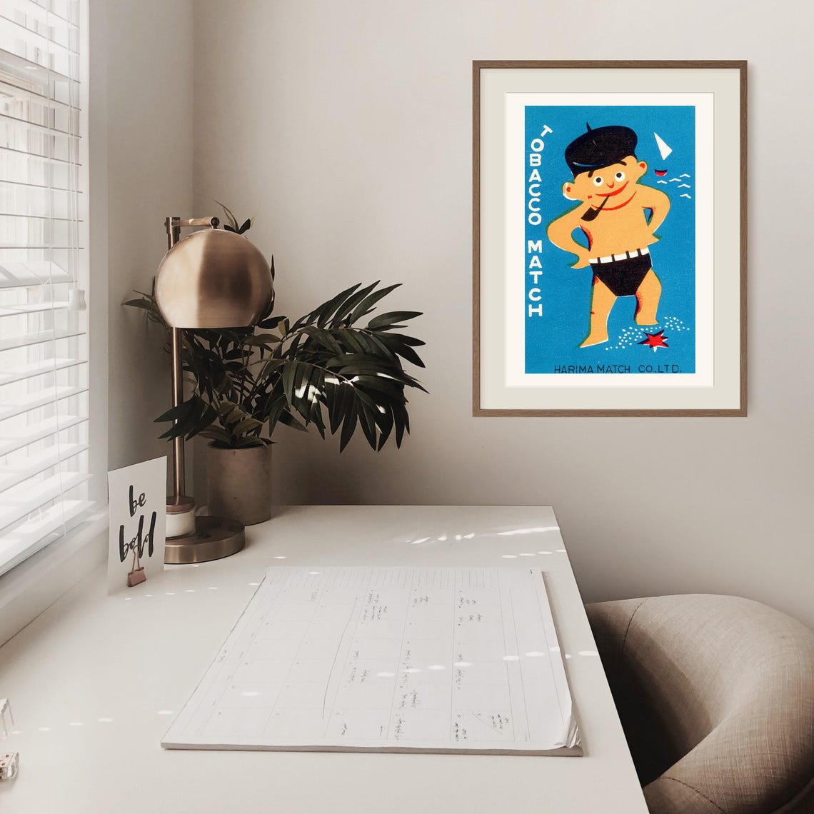 Harima Match Boy with Pipe Vintage Japanese Label Art Poster - Image 2