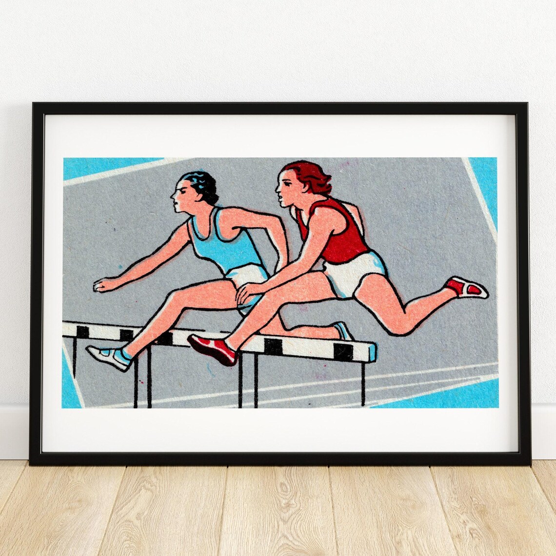 Women Hurdles Race Vintage Track Athletics Illustration Poster