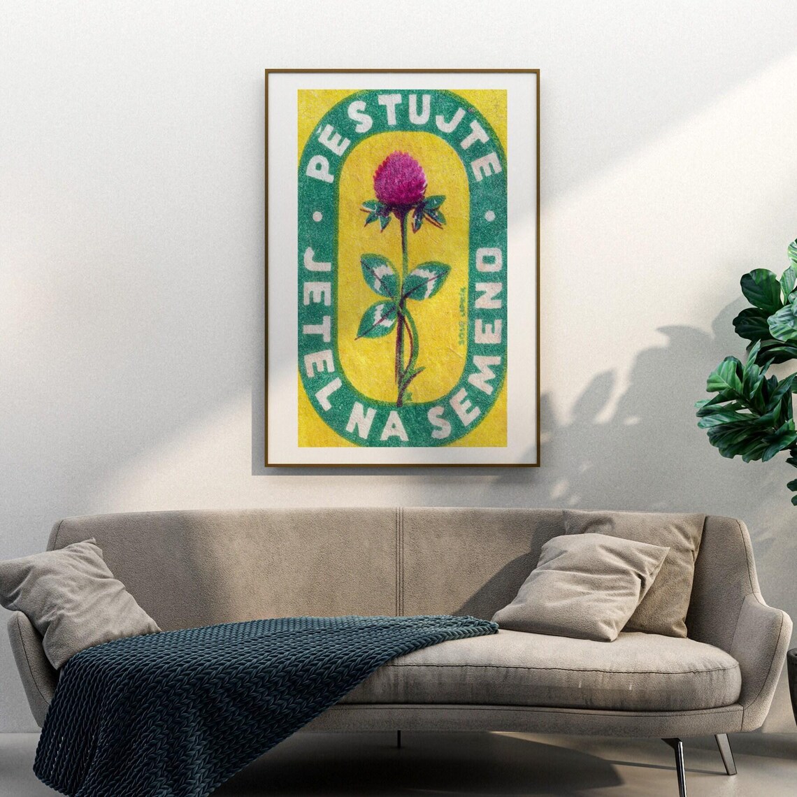 Grow Clover For Seed Czech Matchbox Label Red Clover Yellow Art Poster - Image 3