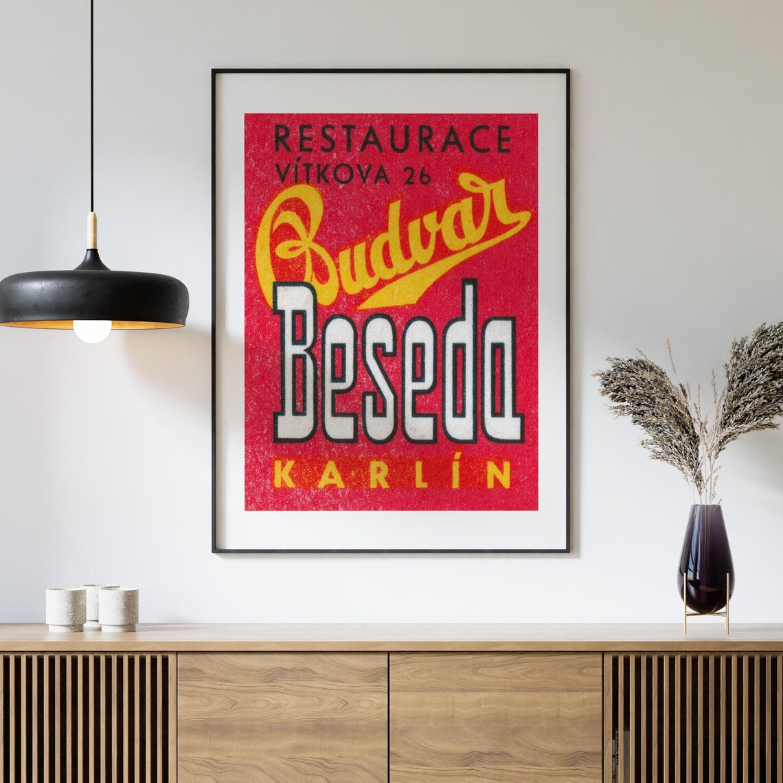 Budvar Beseda Karlin Restaurant Vintage Czech Matchbox Label Poster - Image 4