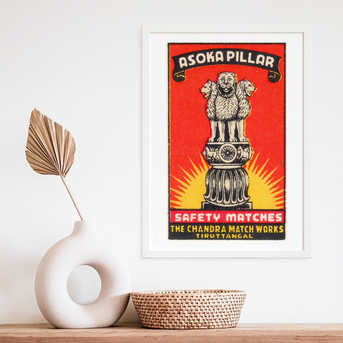 Asoka Pillar Lion Capital Indian Safety Matches Vintage Poster - Image 4