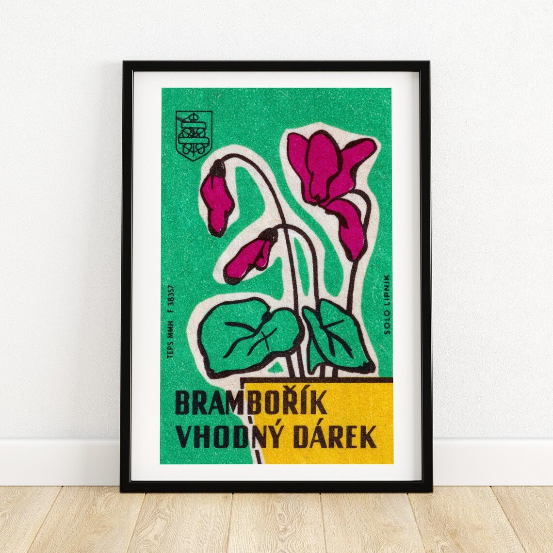 Brambořík Cyclamen Flower Czech Gift Theme Vintage Matchbox Art Poster